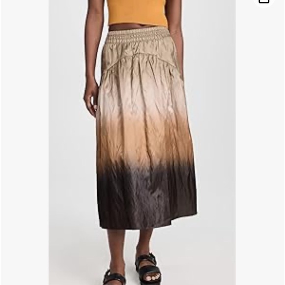 Vince Dip Dye Smocked Midi Skirt Ombre Brown Size 00